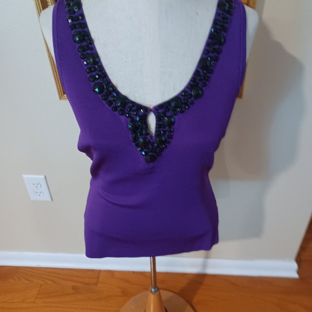 NWOT Macy's INC. V neck beaded tank top Purple Large